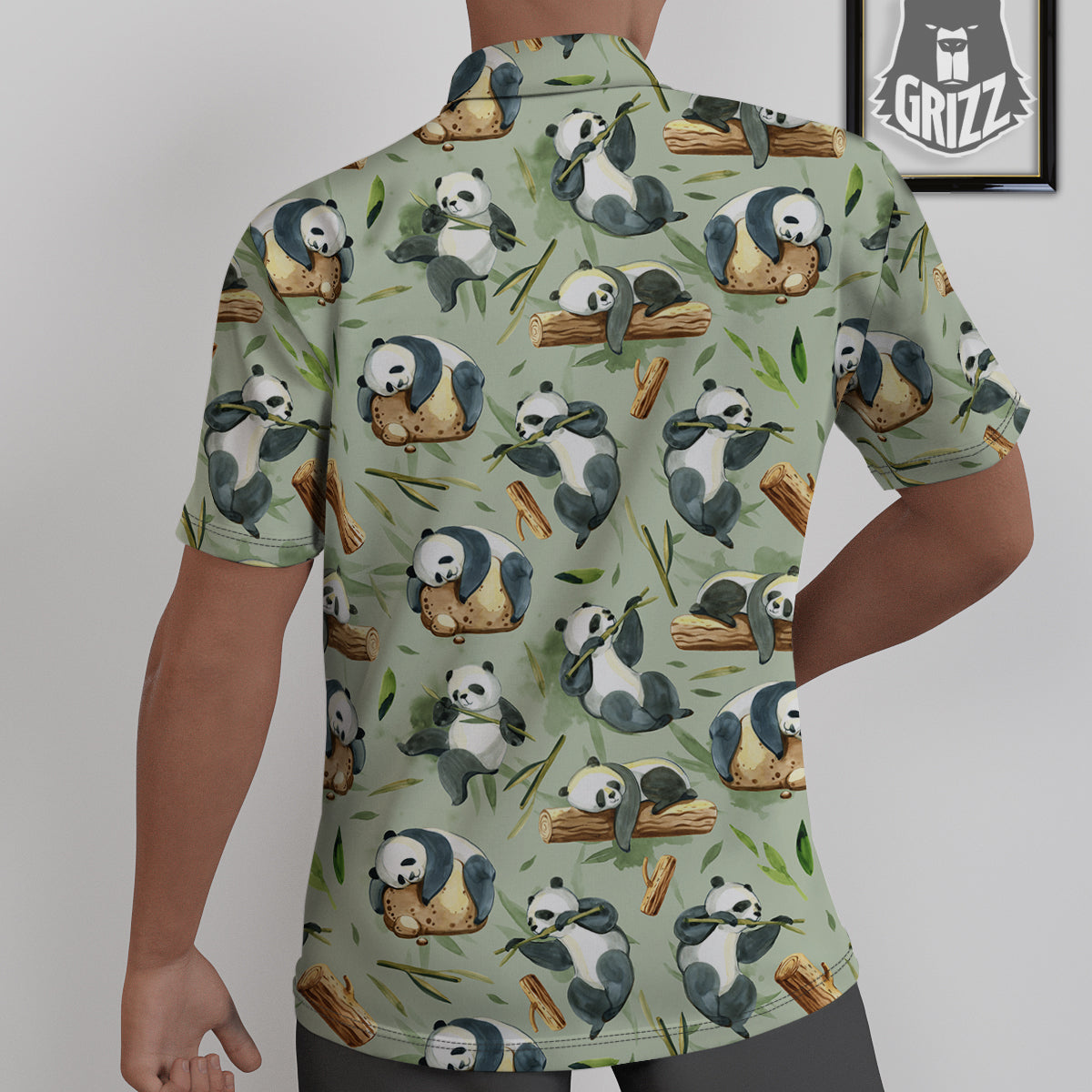 Panda Bear Watercolor Print Pattern Untucked Shirts-grizzshop