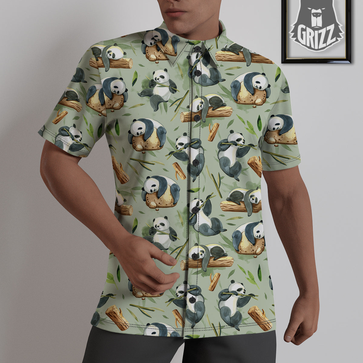 Panda Bear Watercolor Print Pattern Untucked Shirts-grizzshop