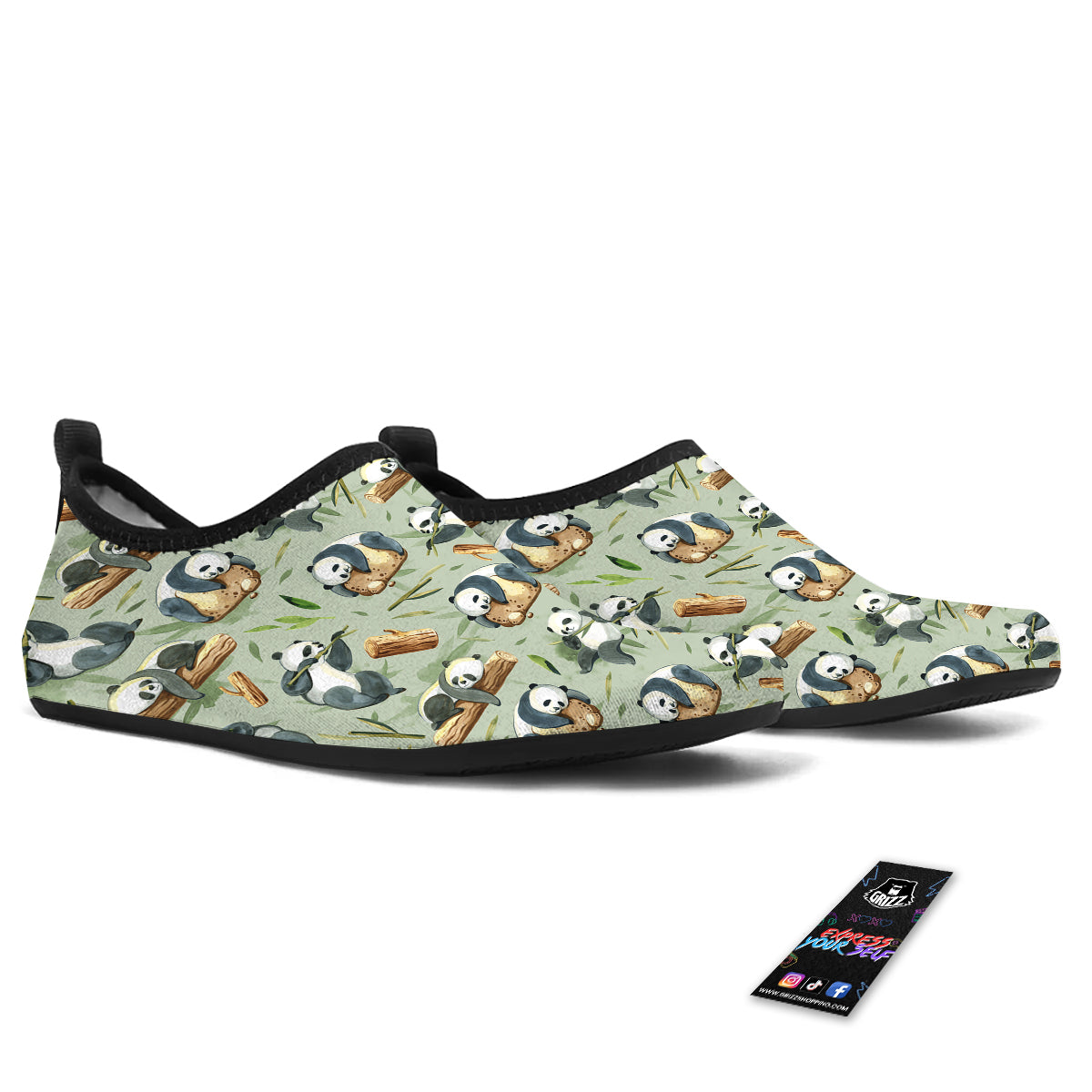 Panda Bear Watercolor Print Pattern Water Shoes-grizzshop