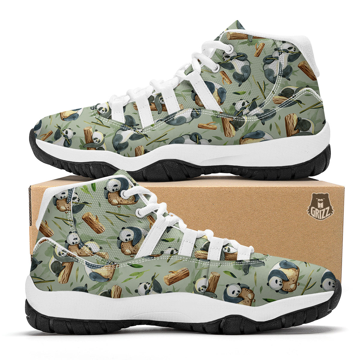 Panda Bear Watercolor Print Pattern White Bball Shoes-grizzshop