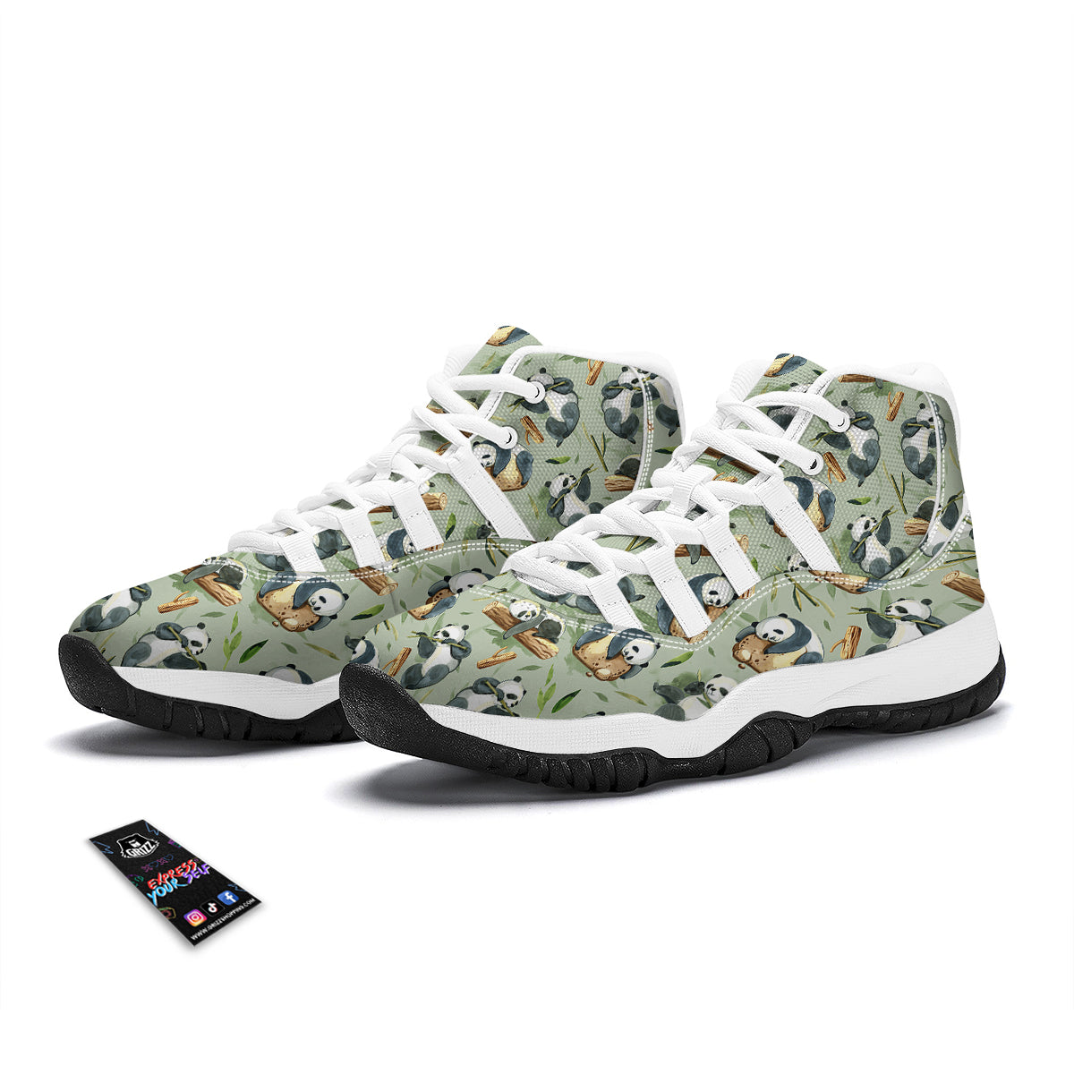 Panda Bear Watercolor Print Pattern White Bball Shoes-grizzshop