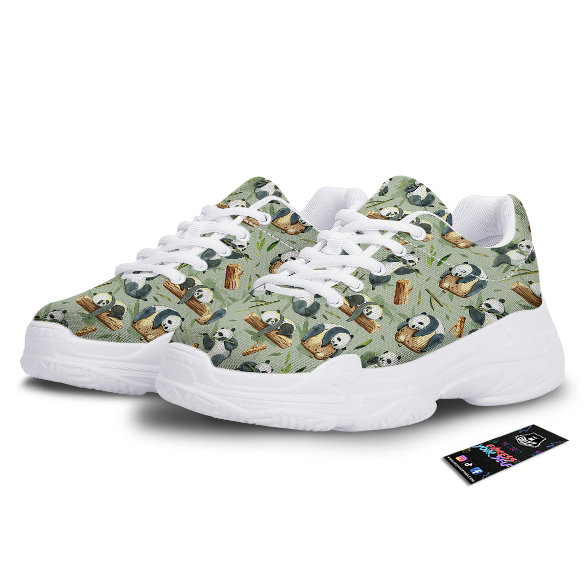 Panda Bear Watercolor Print Pattern White Chunky Shoes-grizzshop