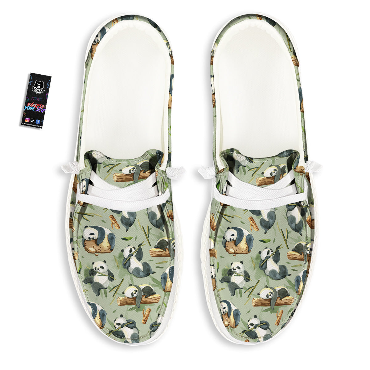 Panda Bear Watercolor Print Pattern White Loafers-grizzshop