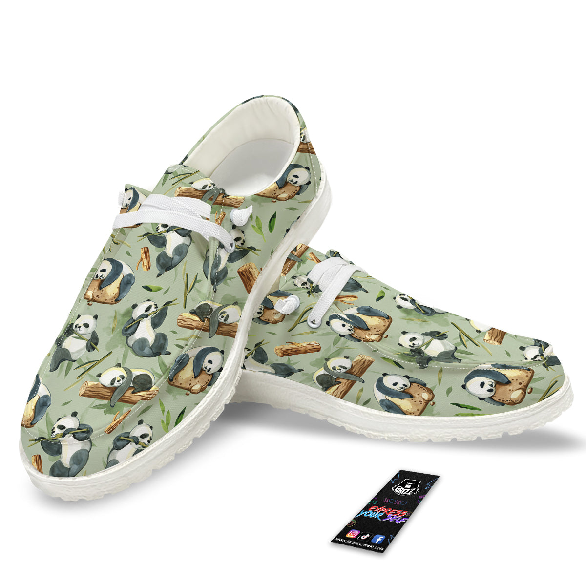 Panda Bear Watercolor Print Pattern White Loafers-grizzshop