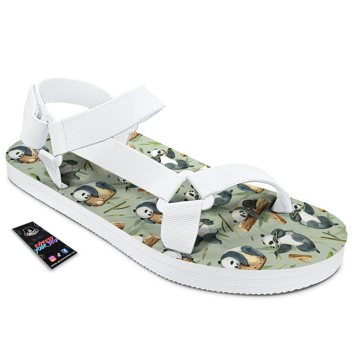 Panda Bear Watercolor Print Pattern White Open Toe Sandals-grizzshop