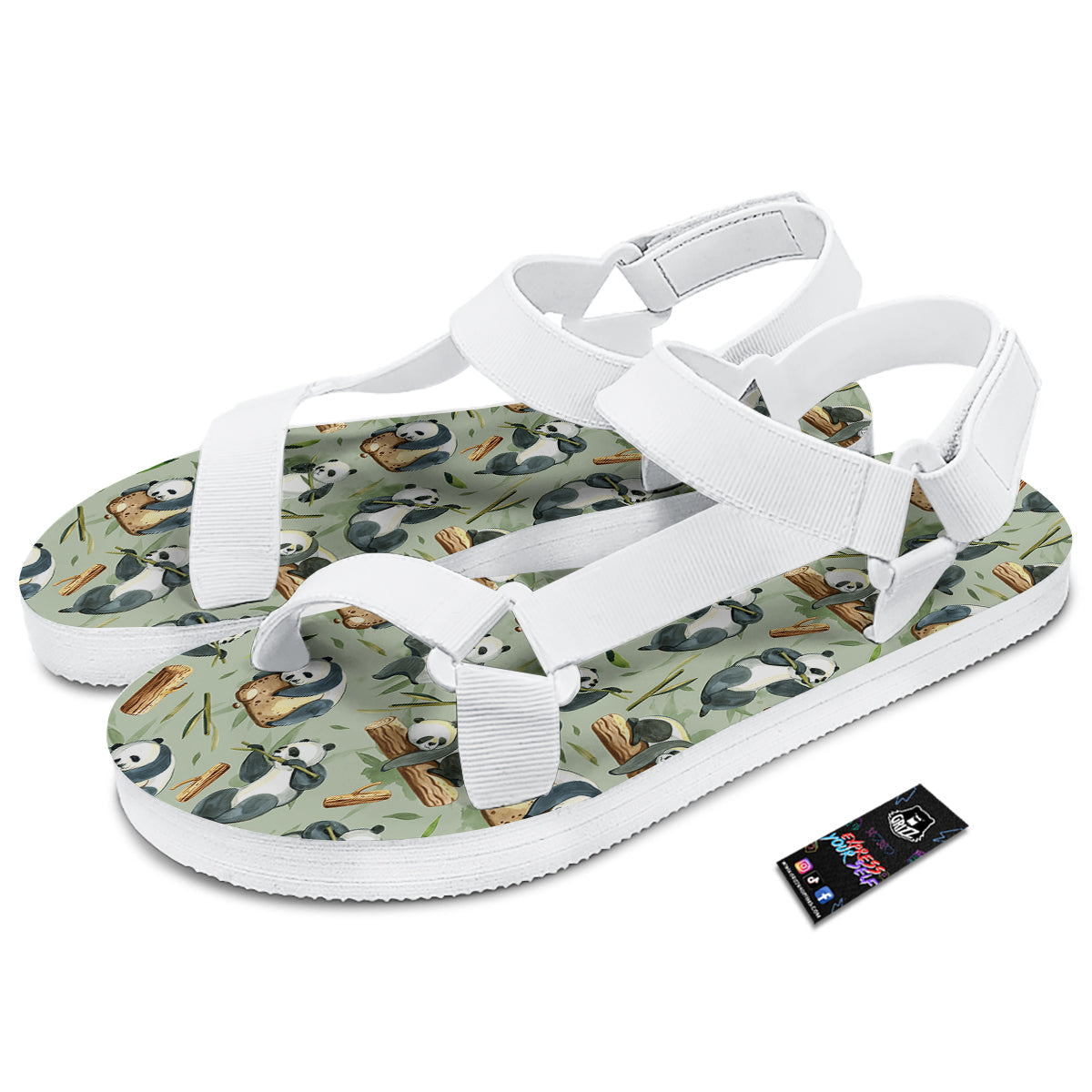 Panda Bear Watercolor Print Pattern White Open Toe Sandals-grizzshop