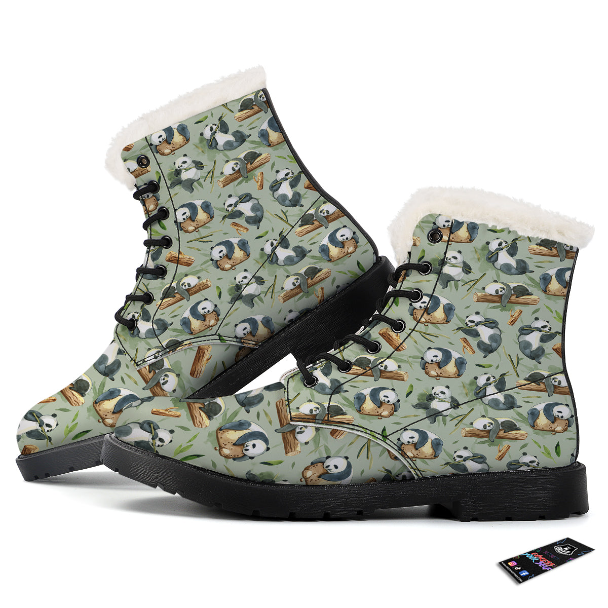 Panda Bear Watercolor Print Pattern Winter Boots-grizzshop