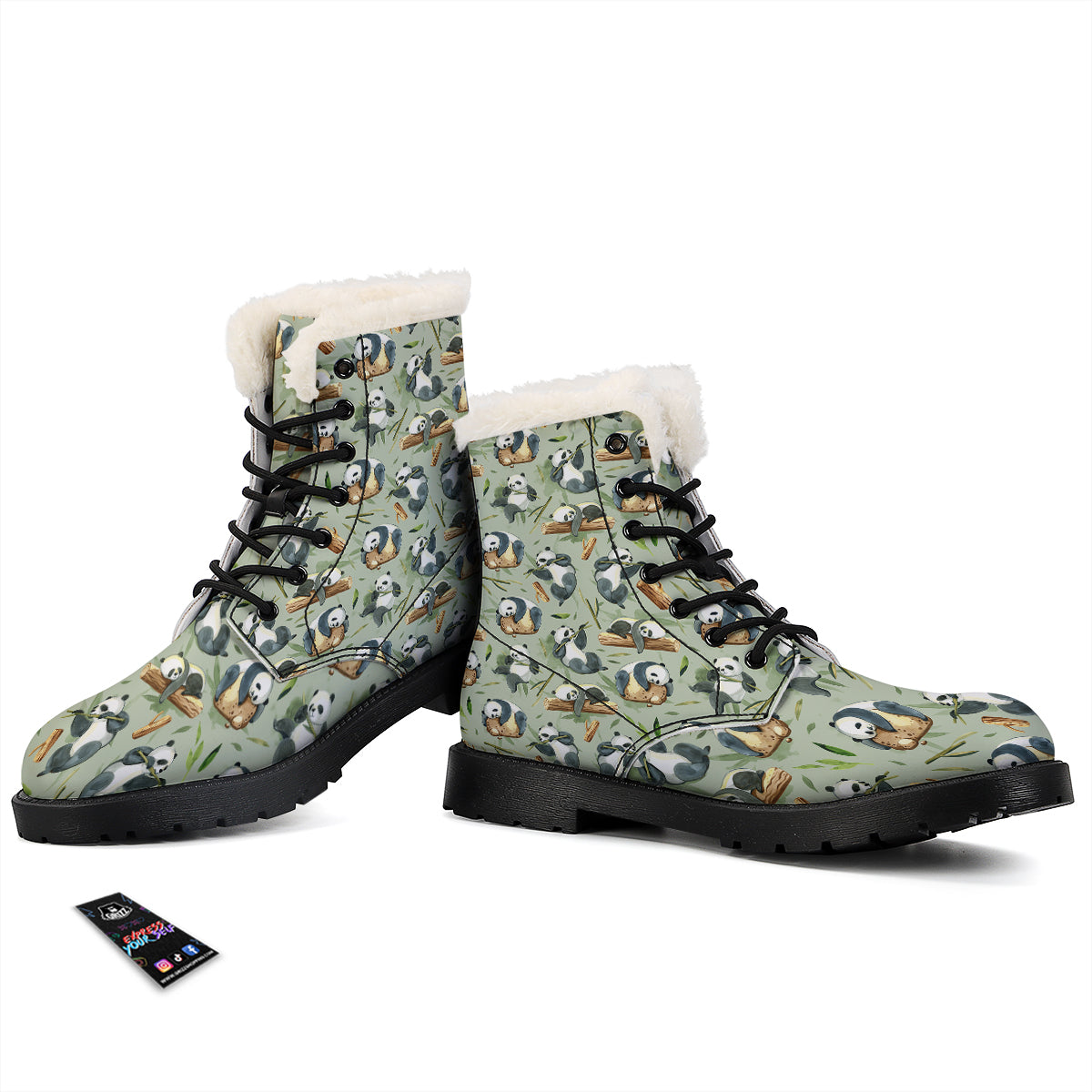 Panda Bear Watercolor Print Pattern Winter Boots-grizzshop