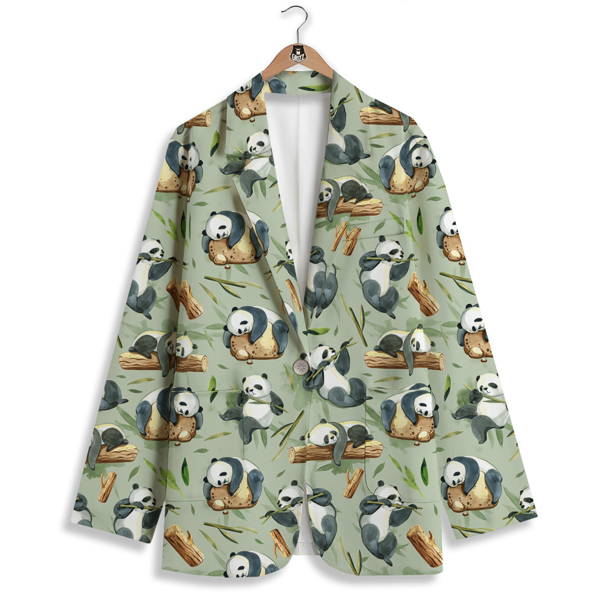 Panda Bear Watercolor Print Pattern Women's Blazer-grizzshop