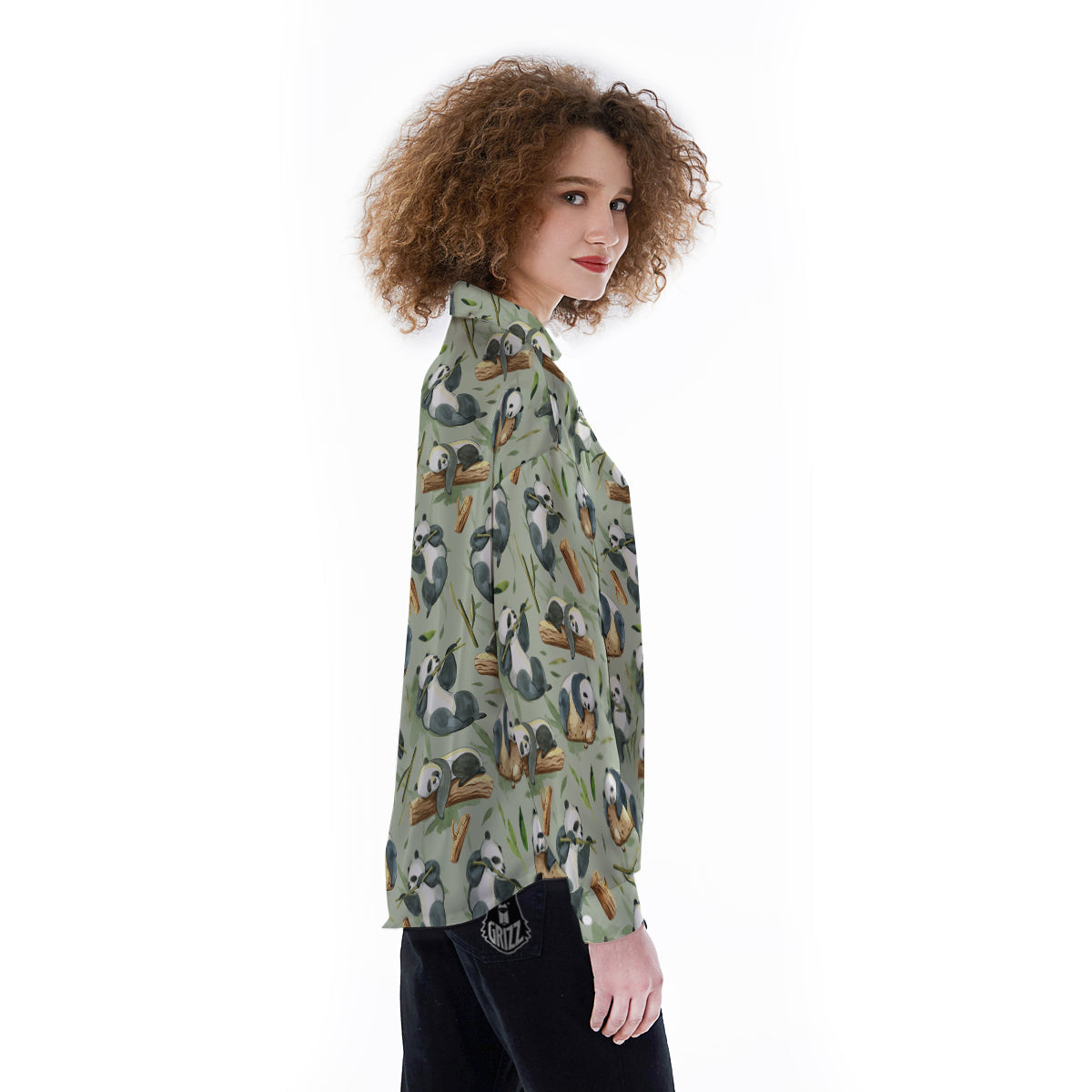 Panda Bear Watercolor Print Pattern Women's Long Sleeve Shirts-grizzshop
