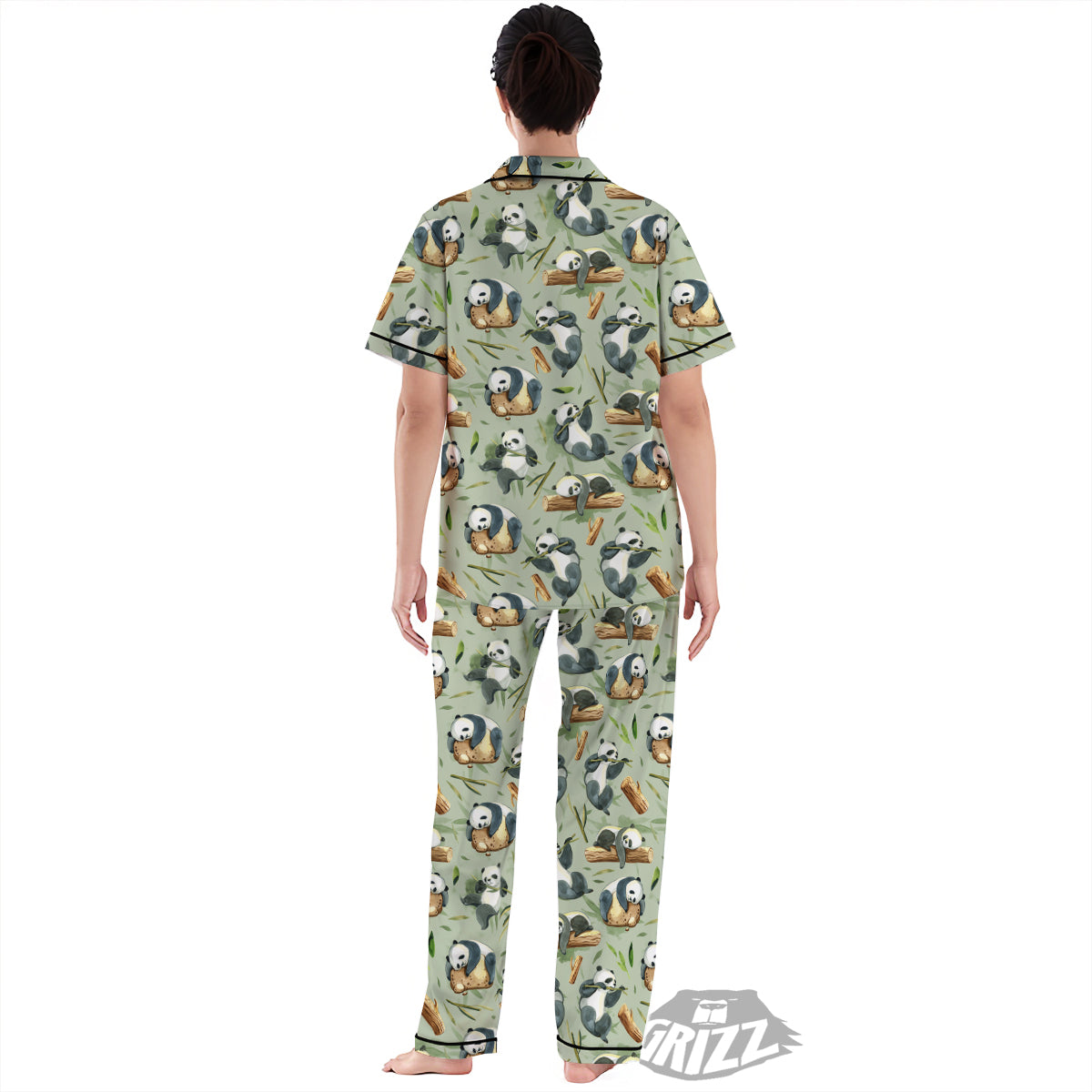 Panda Bear Watercolor Print Pattern Women's Pajamas Set-grizzshop