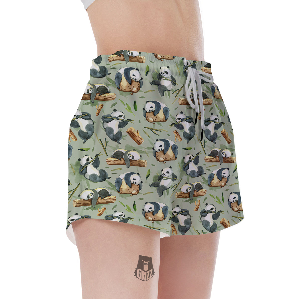 Panda Bear Watercolor Print Pattern Women's Shorts-grizzshop