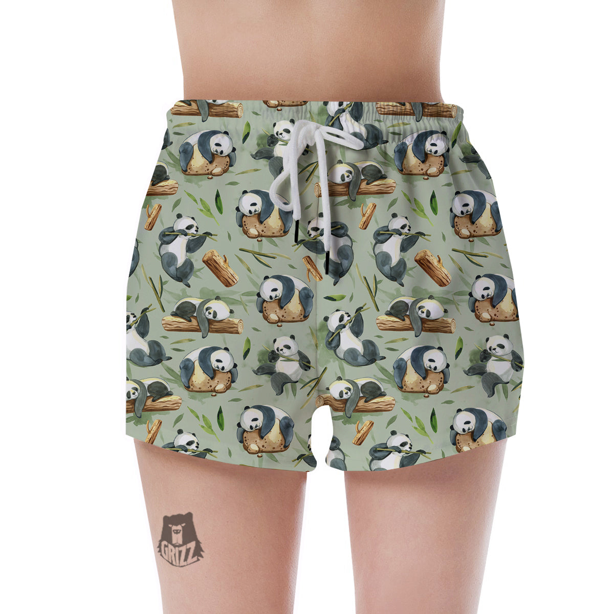Panda Bear Watercolor Print Pattern Women's Shorts-grizzshop