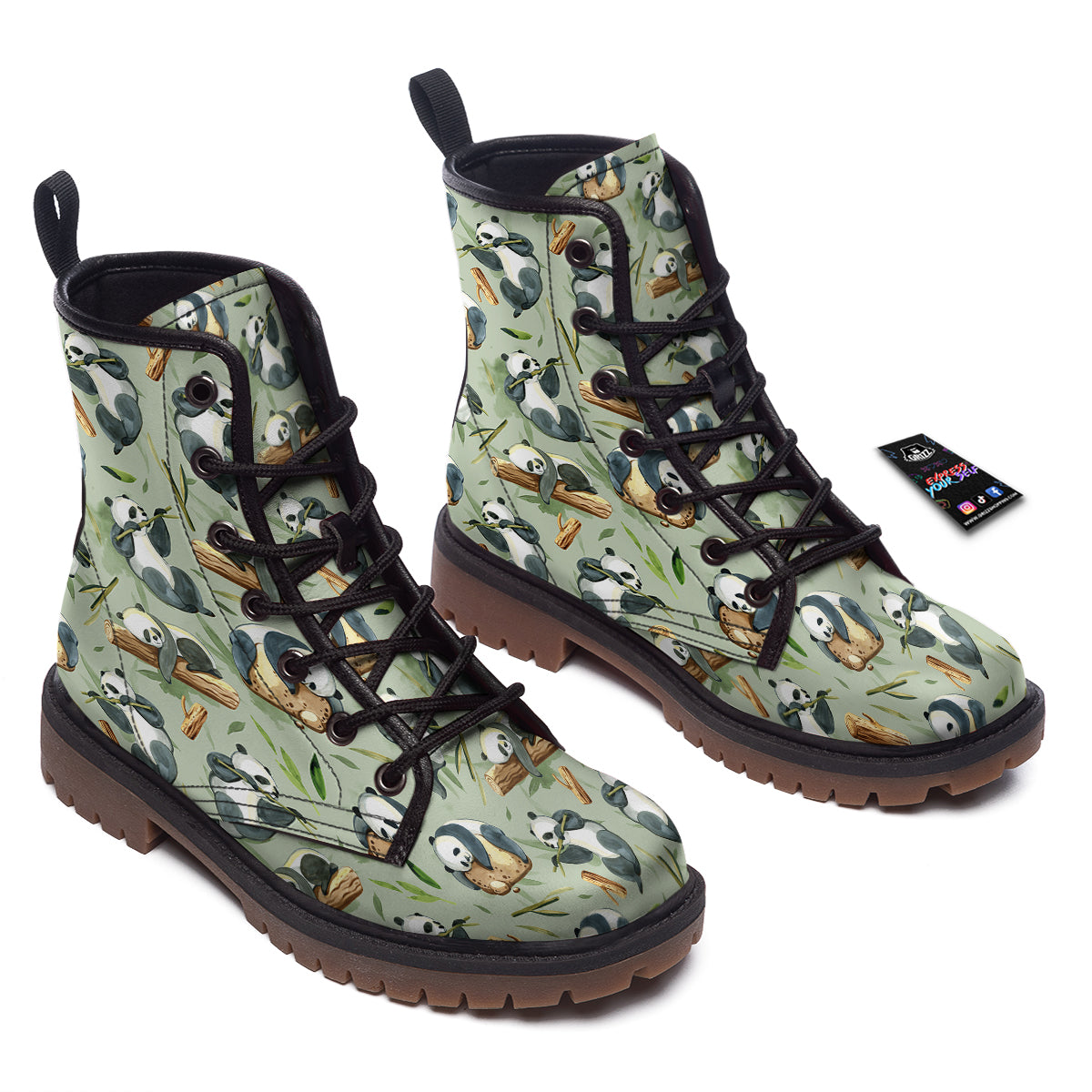 Panda Bear Watercolor Print Pattern Work Boots-grizzshop