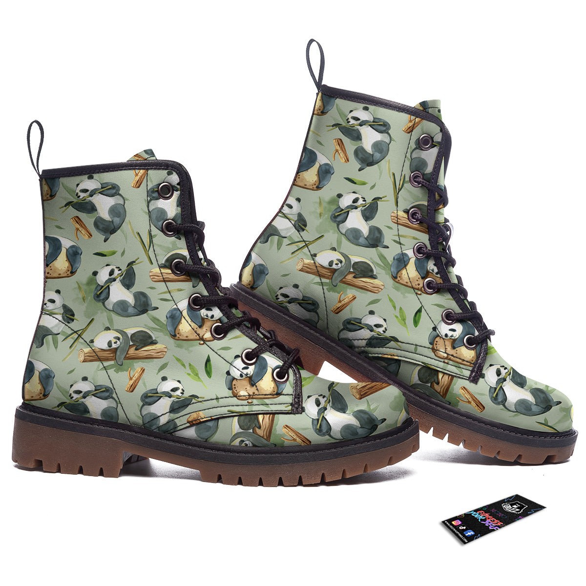 Panda Bear Watercolor Print Pattern Work Boots-grizzshop