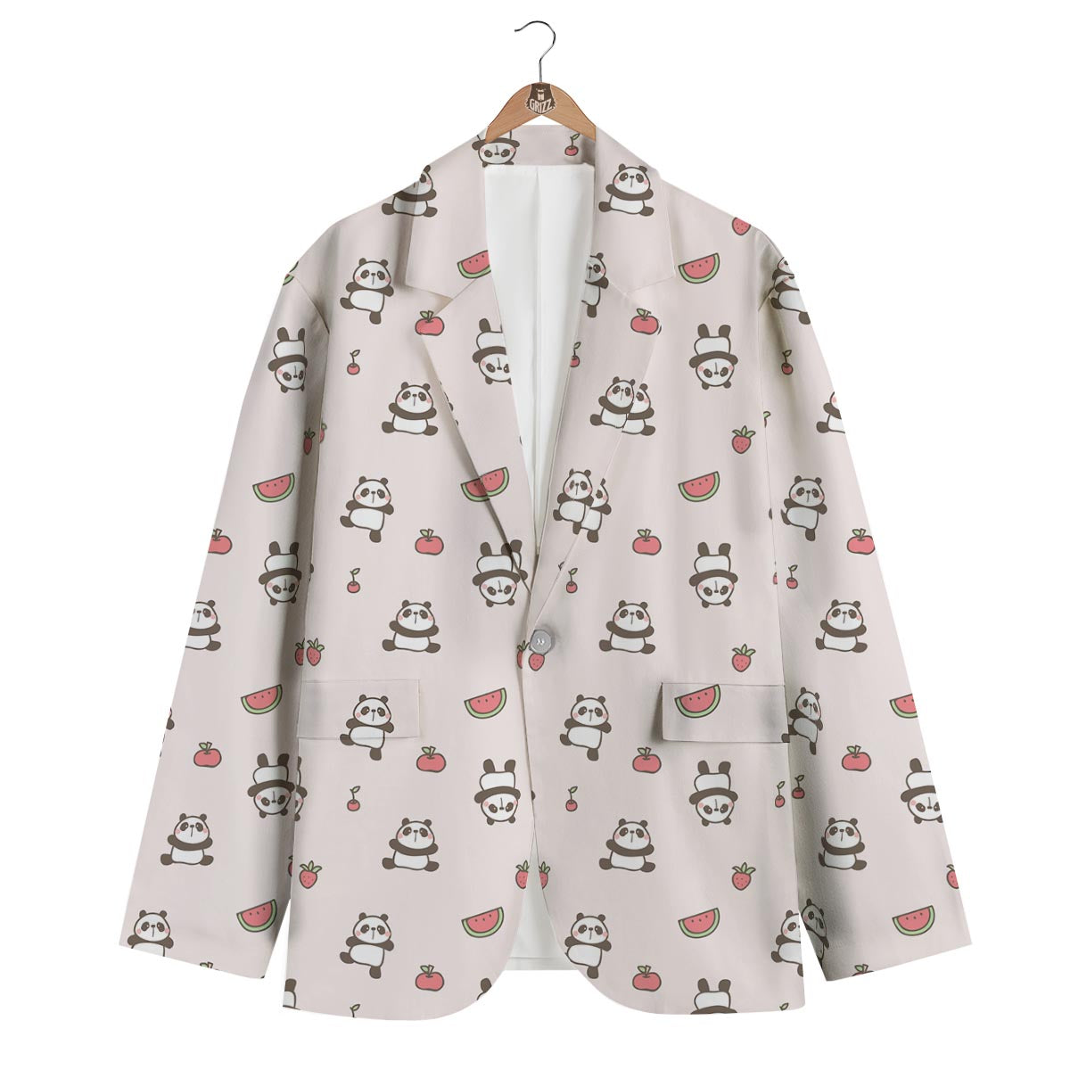 Panda Fruit Pattern Print Men's Blazer-grizzshop