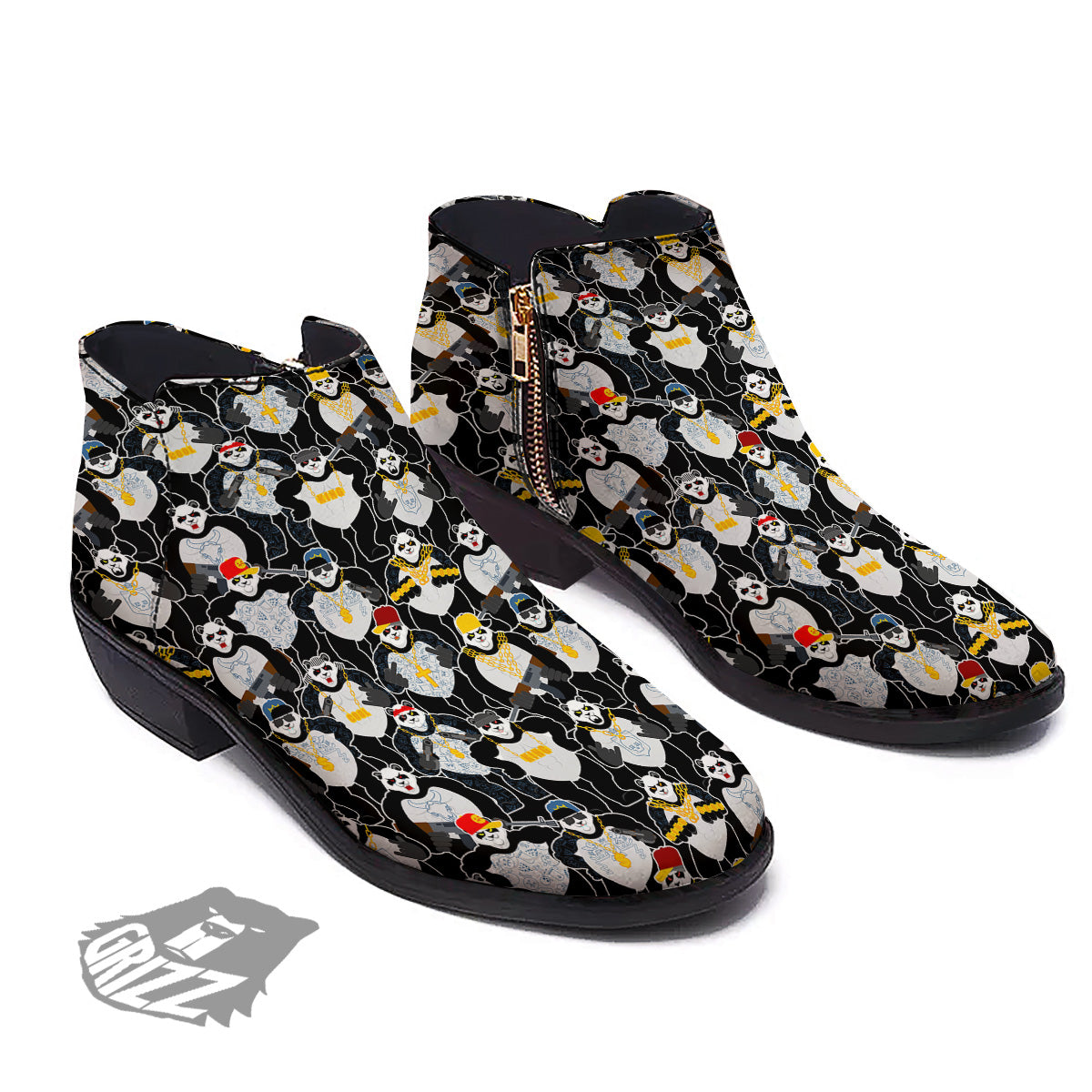 Panda Gangster Gang Print Pattern Ankle Boots-grizzshop