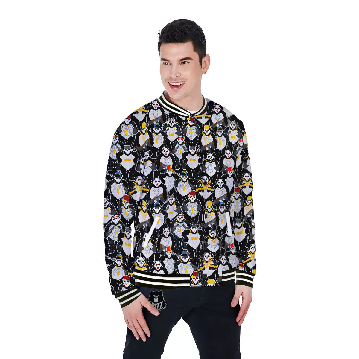 Panda Gangster Gang Print Pattern Baseball Jacket-grizzshop
