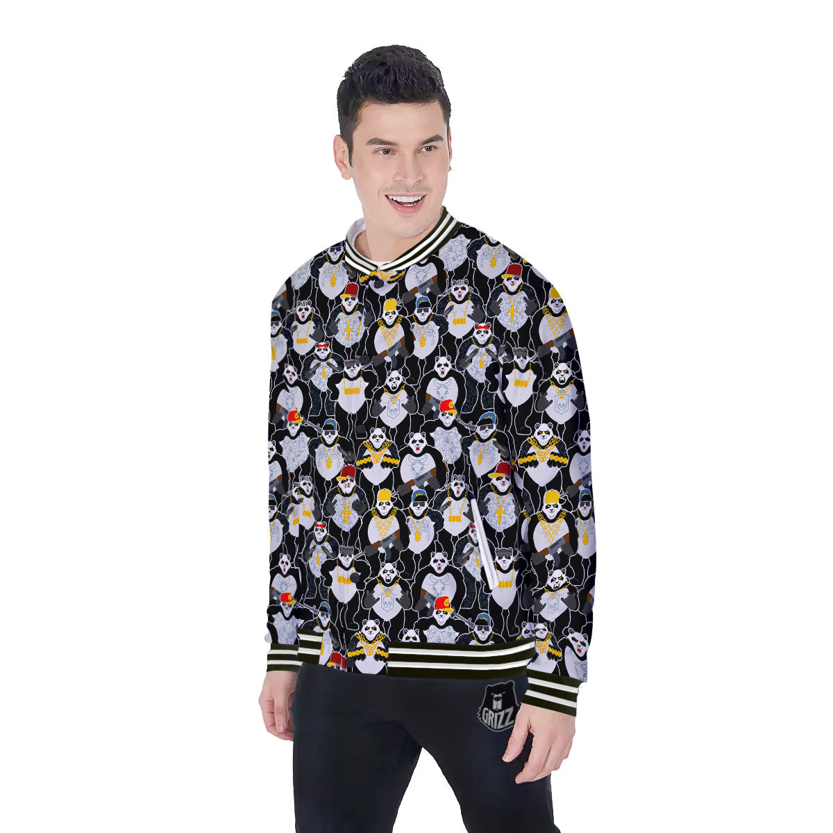 Panda Gangster Gang Print Pattern Baseball Jacket-grizzshop
