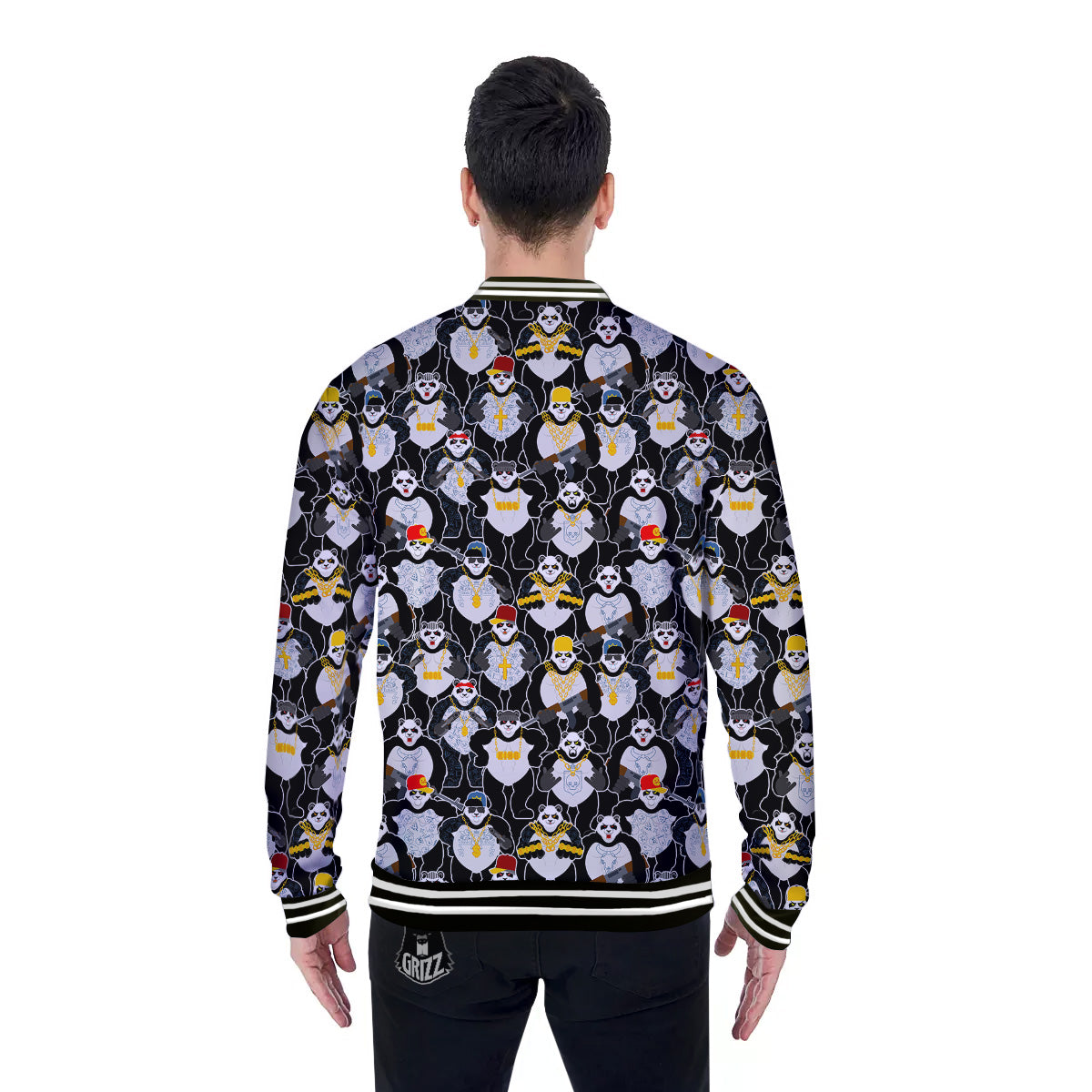 Panda Gangster Gang Print Pattern Baseball Jacket-grizzshop