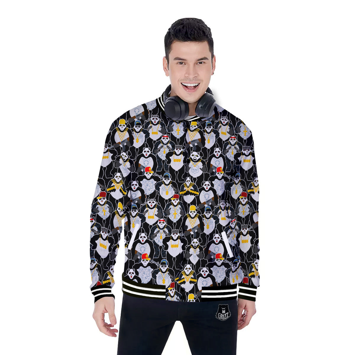Panda Gangster Gang Print Pattern Baseball Jacket-grizzshop