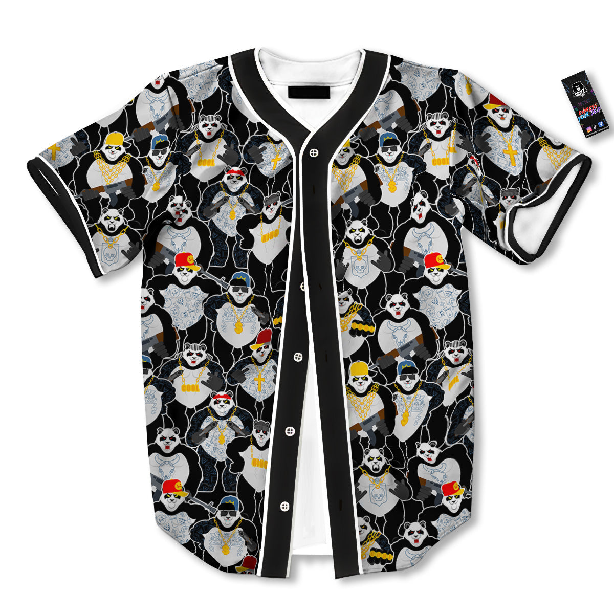 Panda Gangster Gang Print Pattern Baseball Jersey-grizzshop