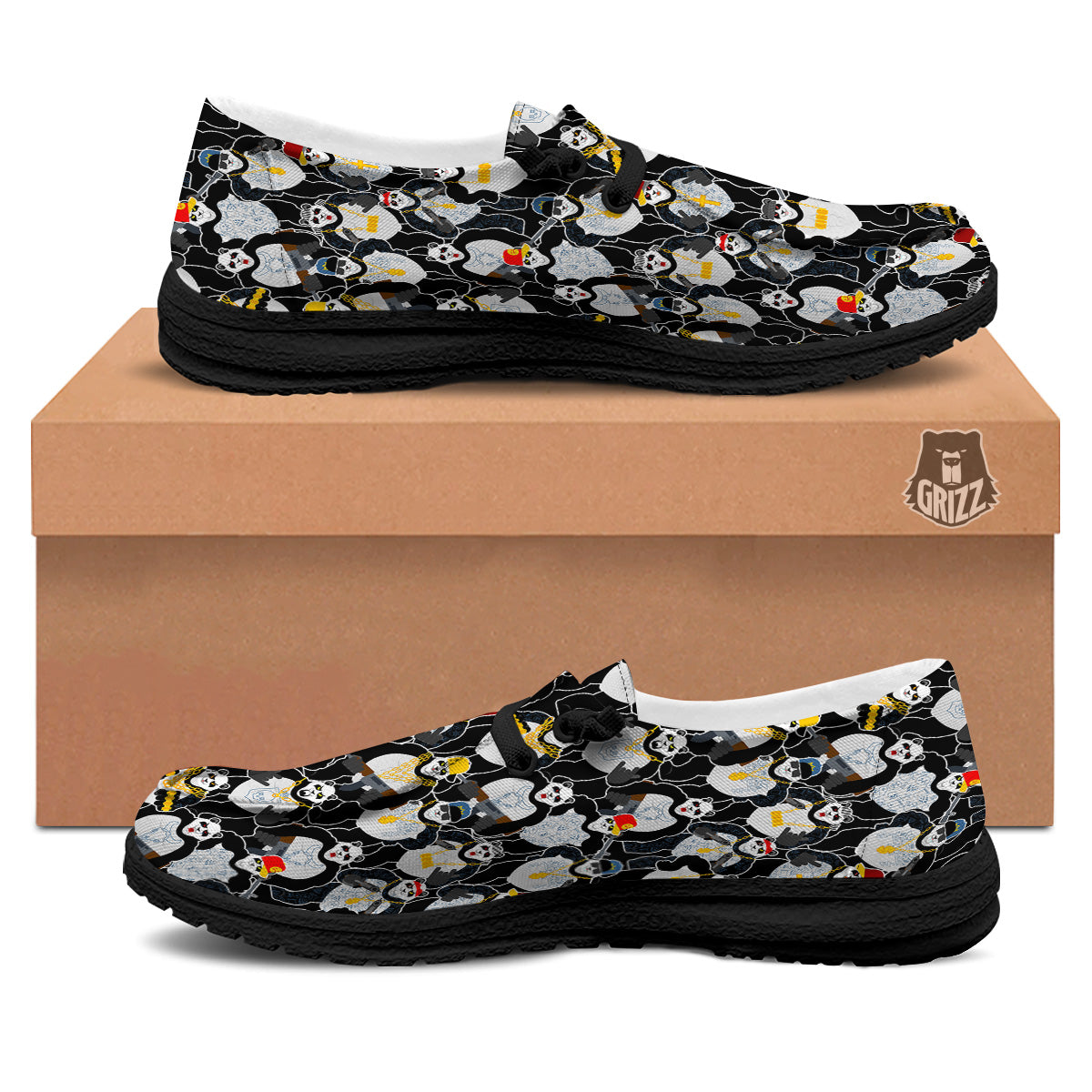 Panda Gangster Gang Print Pattern Black Loafers-grizzshop