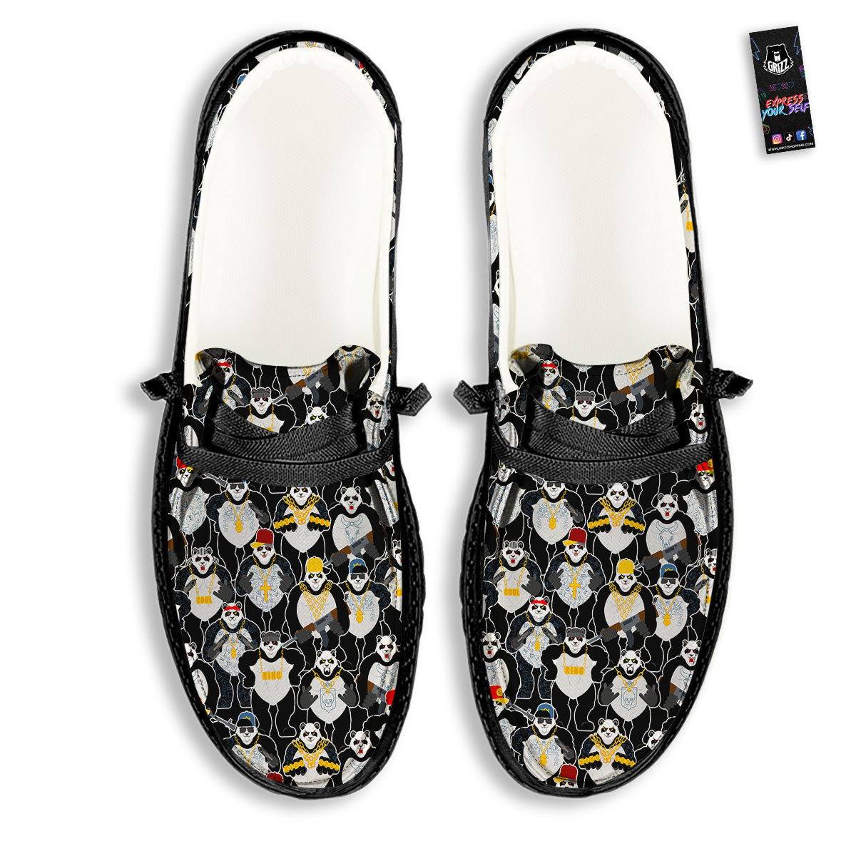 Panda Gangster Gang Print Pattern Black Loafers-grizzshop