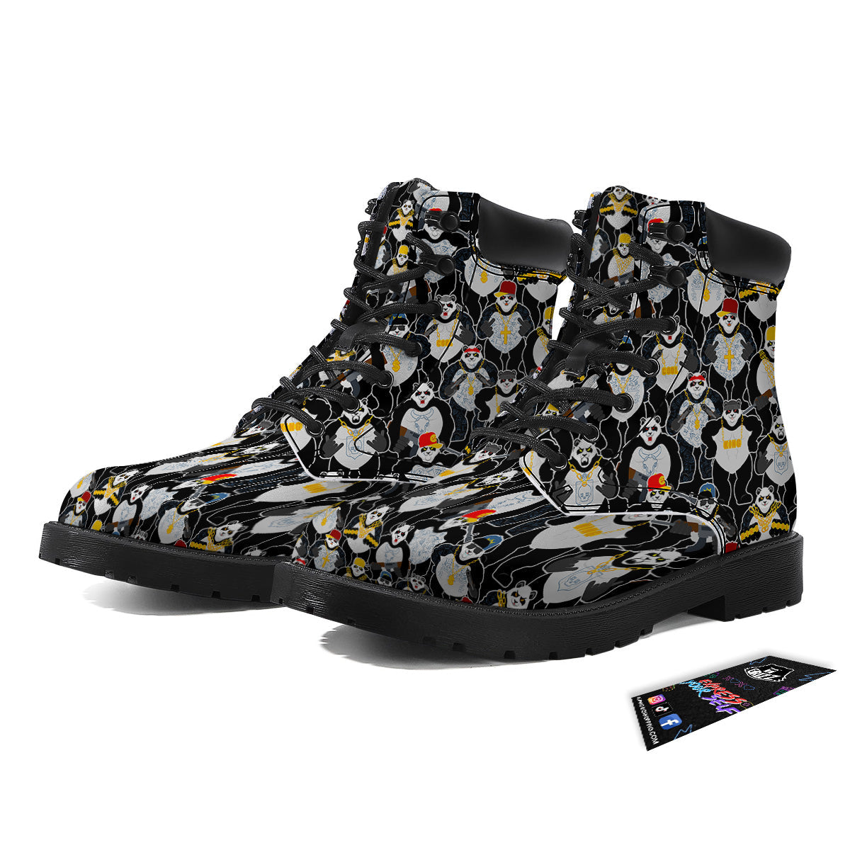 Panda Gangster Gang Print Pattern Boots-grizzshop