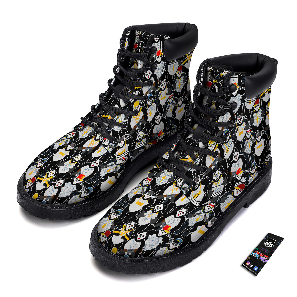 Panda Gangster Gang Print Pattern Boots-grizzshop