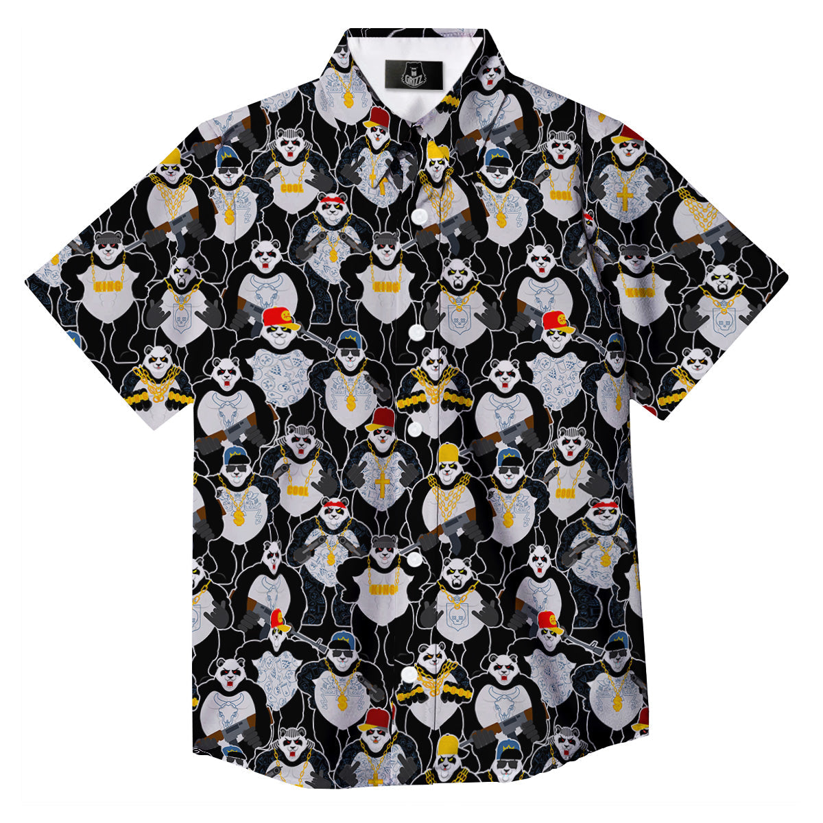 Panda Gangster Gang Print Pattern Button Up Shirt-grizzshop