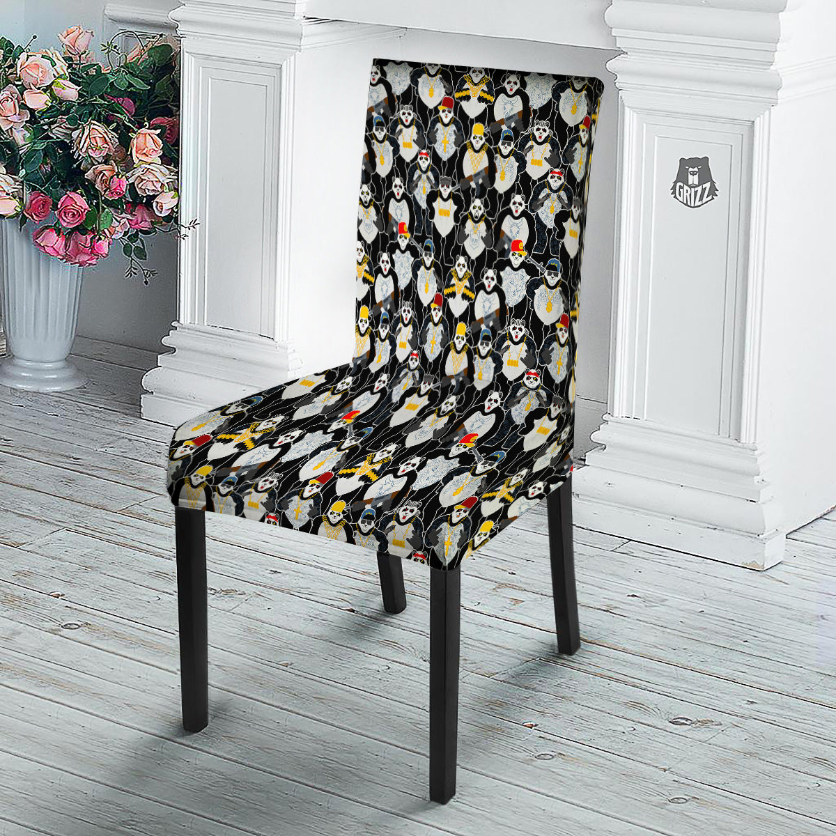 Panda Gangster Gang Print Pattern Dining Chair Slipcover-grizzshop