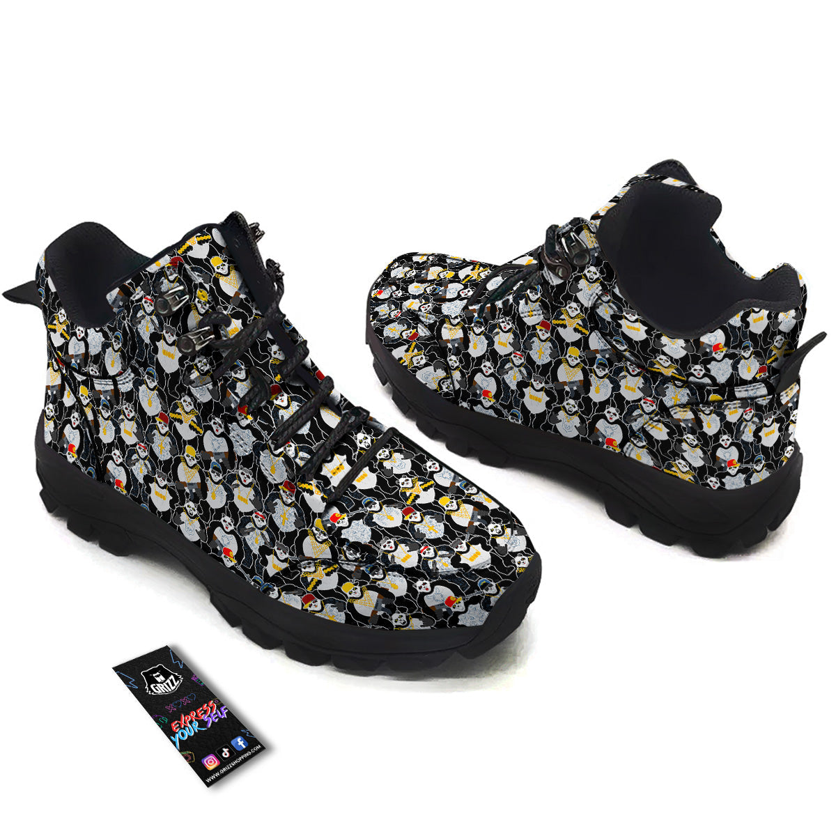 Panda Gangster Gang Print Pattern Hiking Shoes-grizzshop