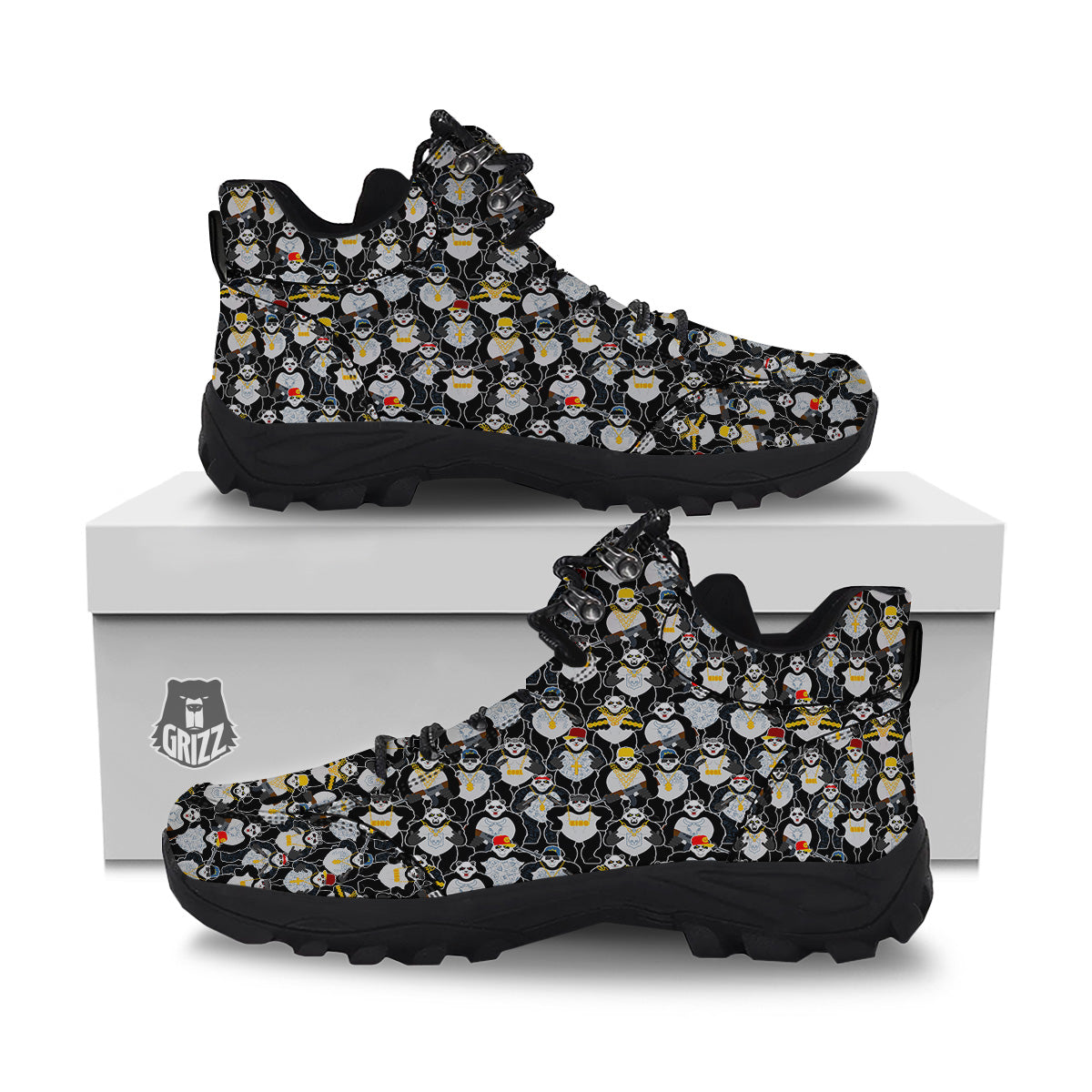 Panda Gangster Gang Print Pattern Hiking Shoes-grizzshop