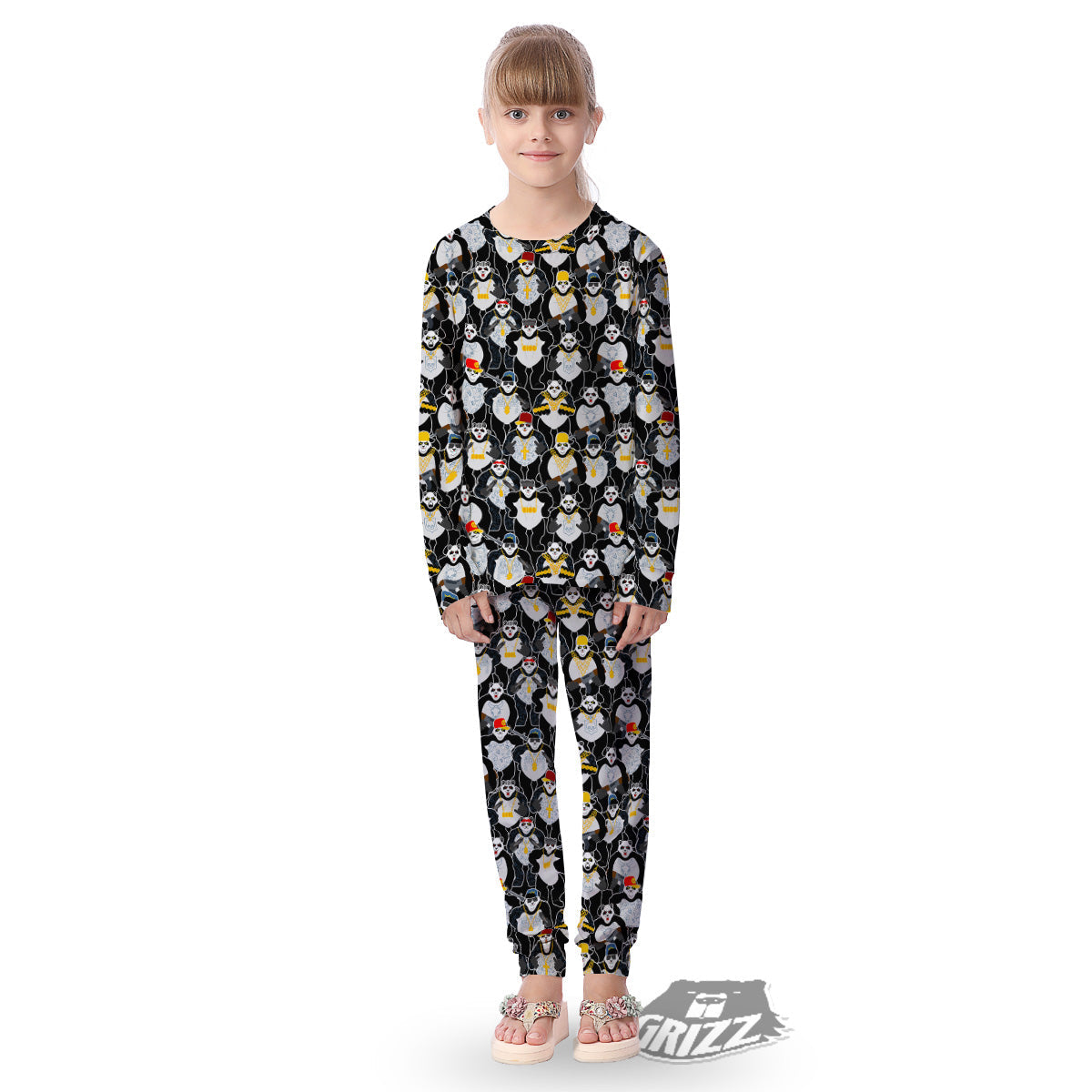 Panda Gangster Gang Print Pattern Kid's Pajamas-grizzshop