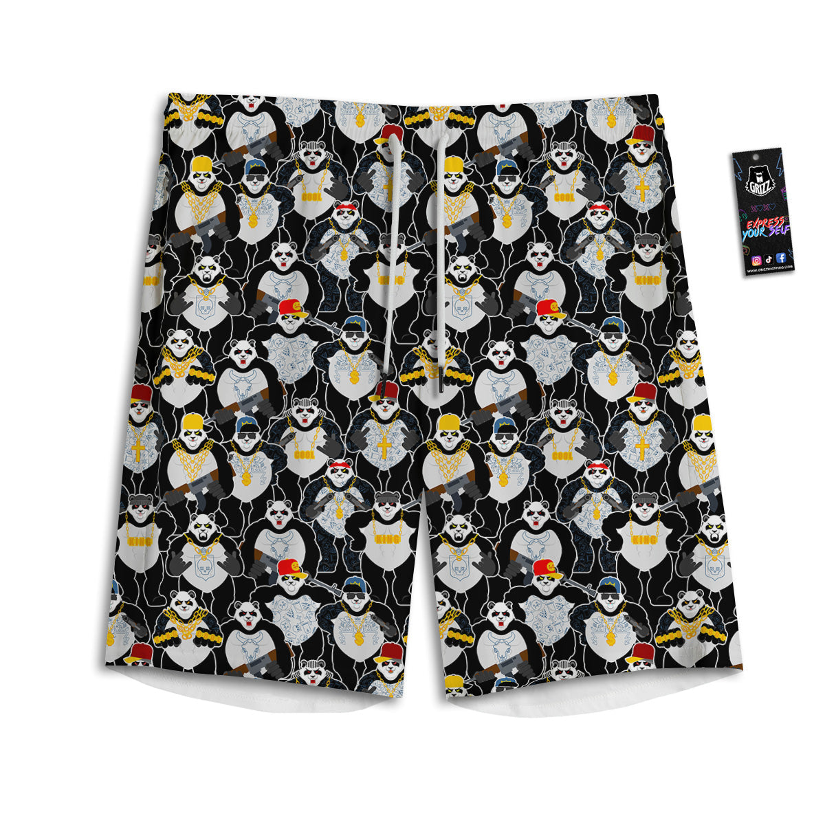 Panda Gangster Gang Print Pattern Men's Athletic Shorts