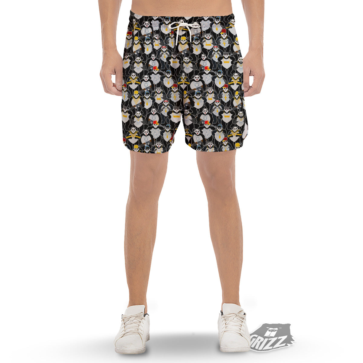 Panda Gangster Gang Print Pattern Men's Gym Shorts-grizzshop