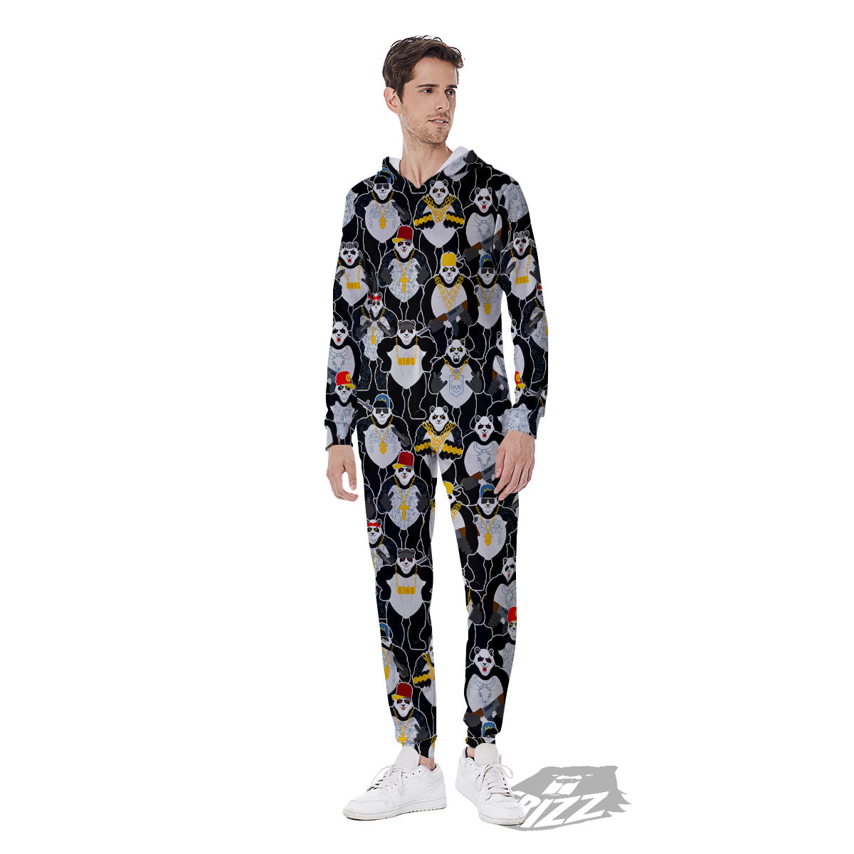 Panda Gangster Gang Print Pattern Men's Jumpsuit-grizzshop