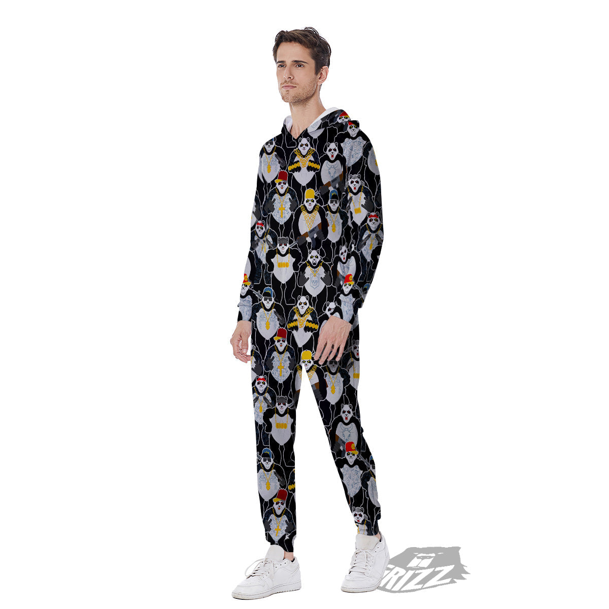 Panda Gangster Gang Print Pattern Men's Jumpsuit-grizzshop
