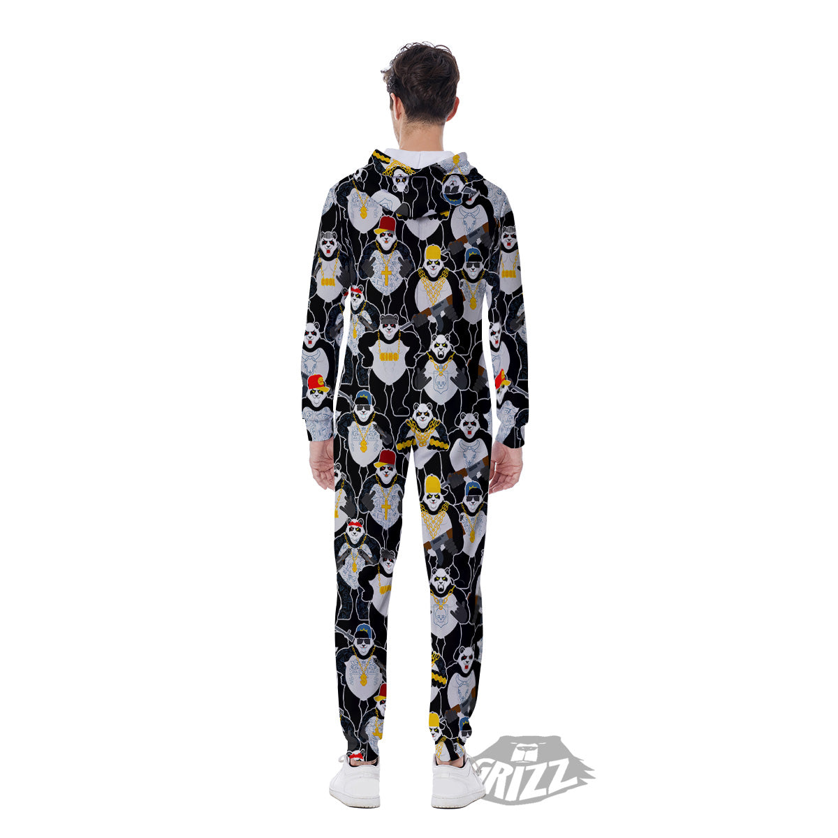 Panda Gangster Gang Print Pattern Men's Jumpsuit-grizzshop