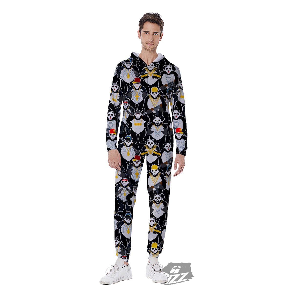 Panda Gangster Gang Print Pattern Men's Jumpsuit-grizzshop