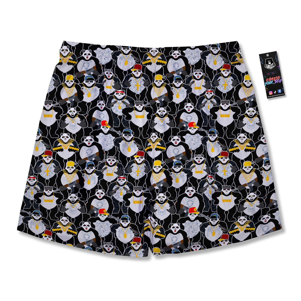Panda Gangster Gang Print Pattern Men's Running Shorts-grizzshop