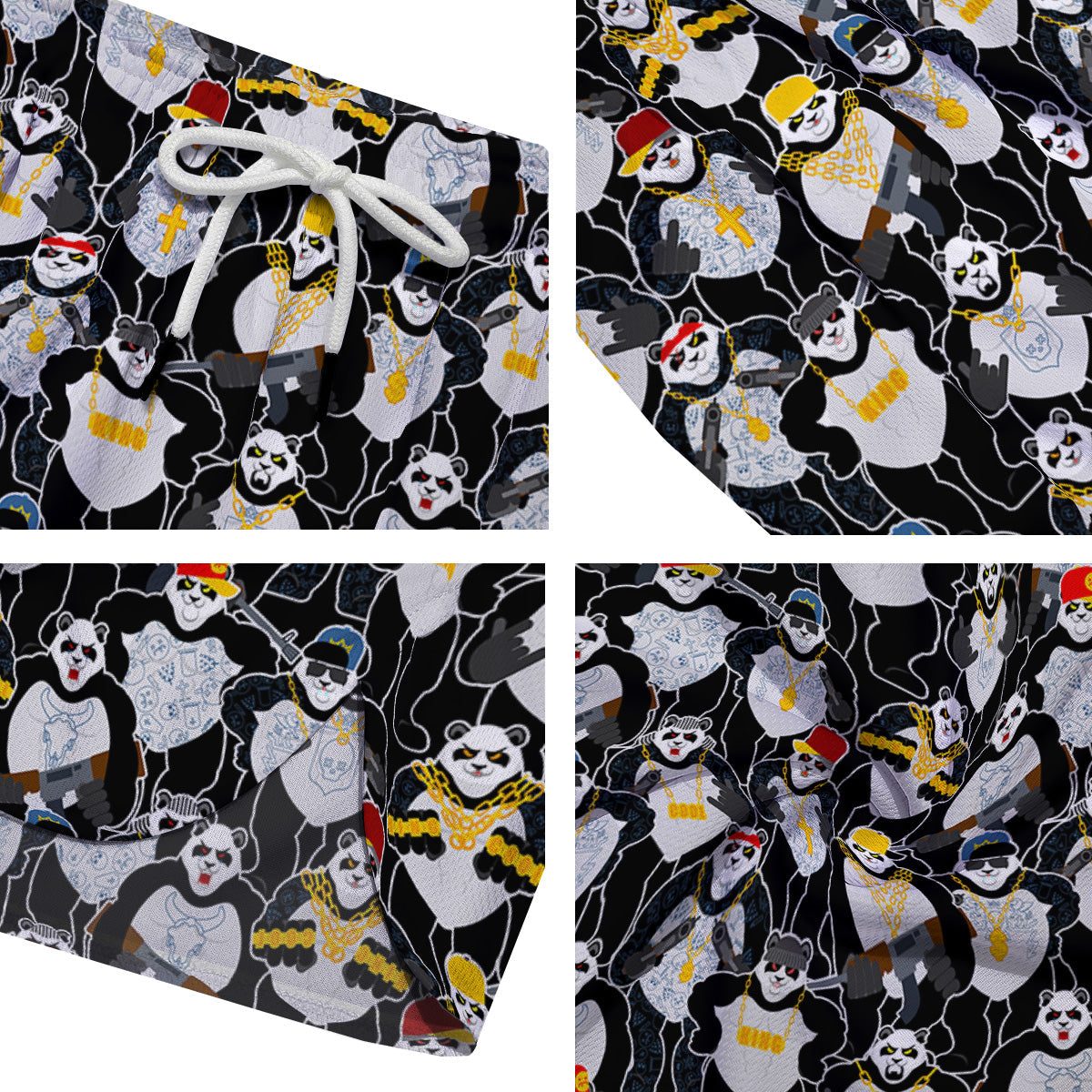 Panda Gangster Gang Print Pattern Men's Running Shorts-grizzshop