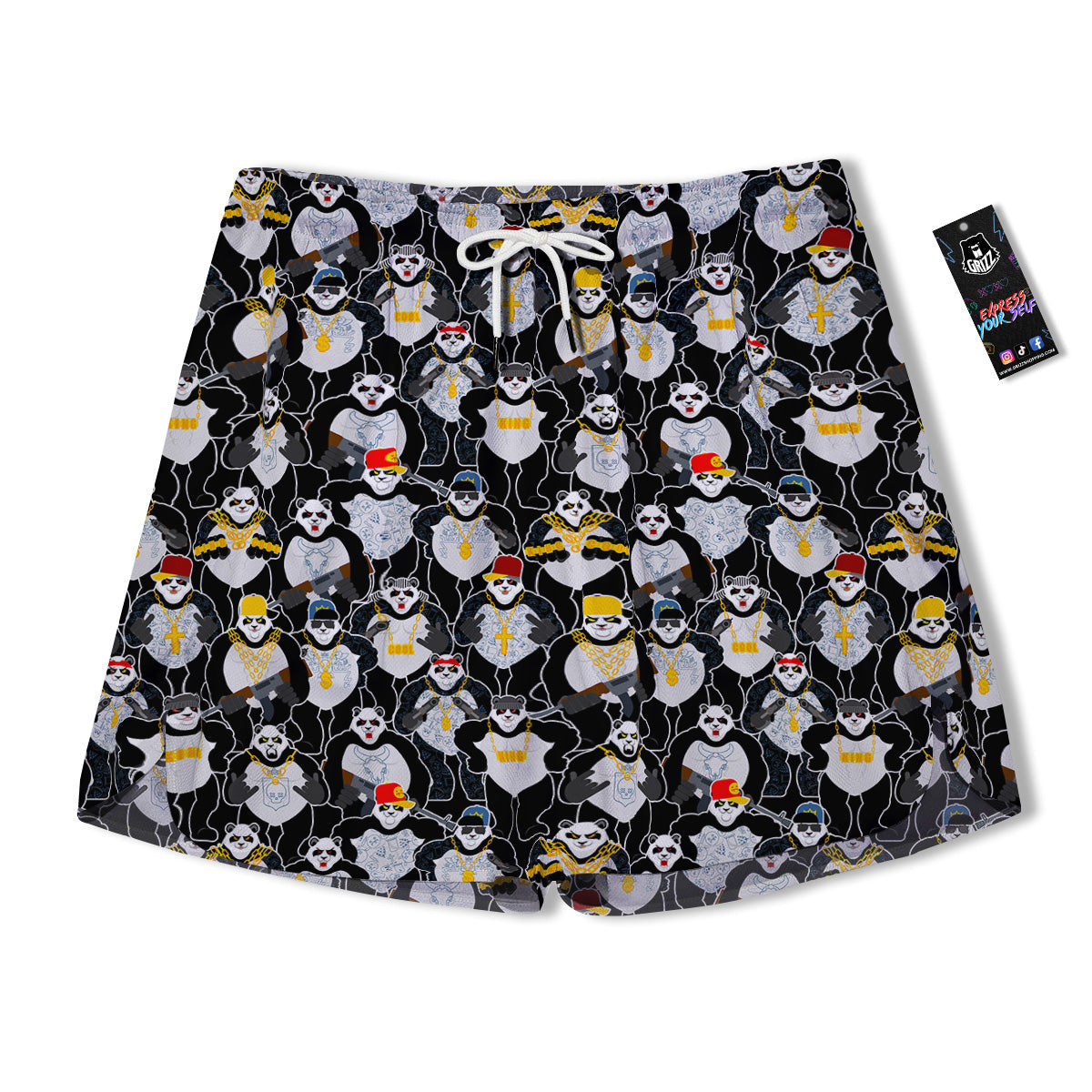 Panda Gangster Gang Print Pattern Men's Running Shorts-grizzshop