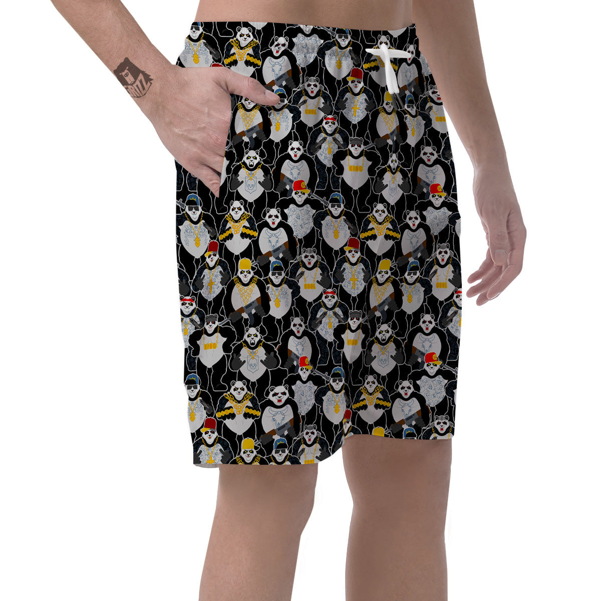 Panda Gangster Gang Print Pattern Men's Shorts-grizzshop