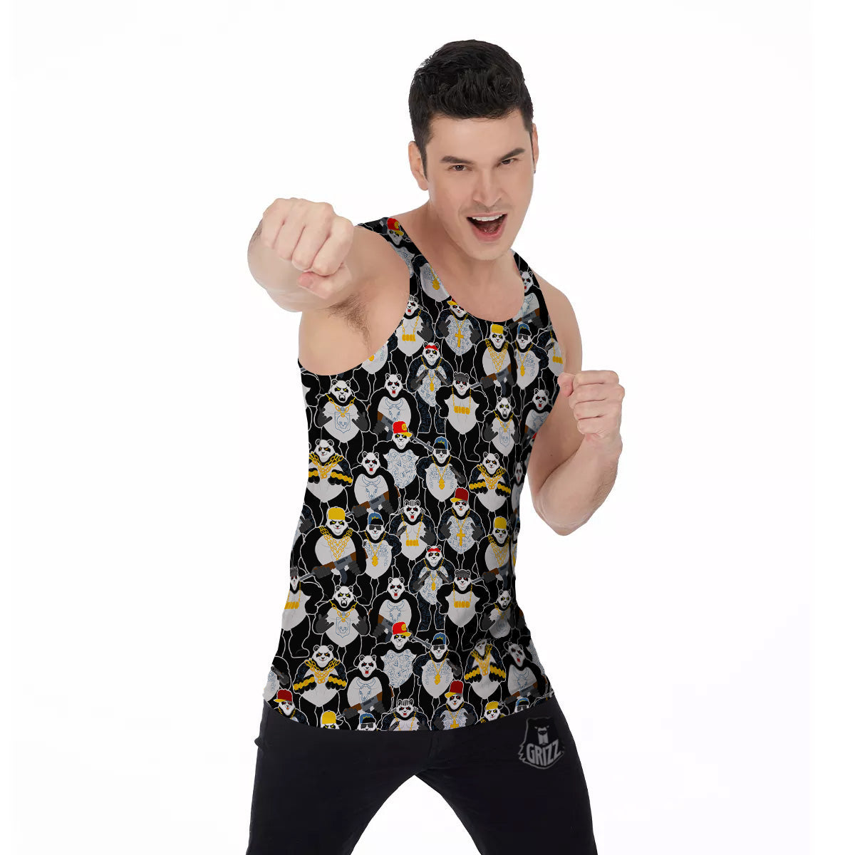 Panda Gangster Gang Print Pattern Men's Tank Top-grizzshop
