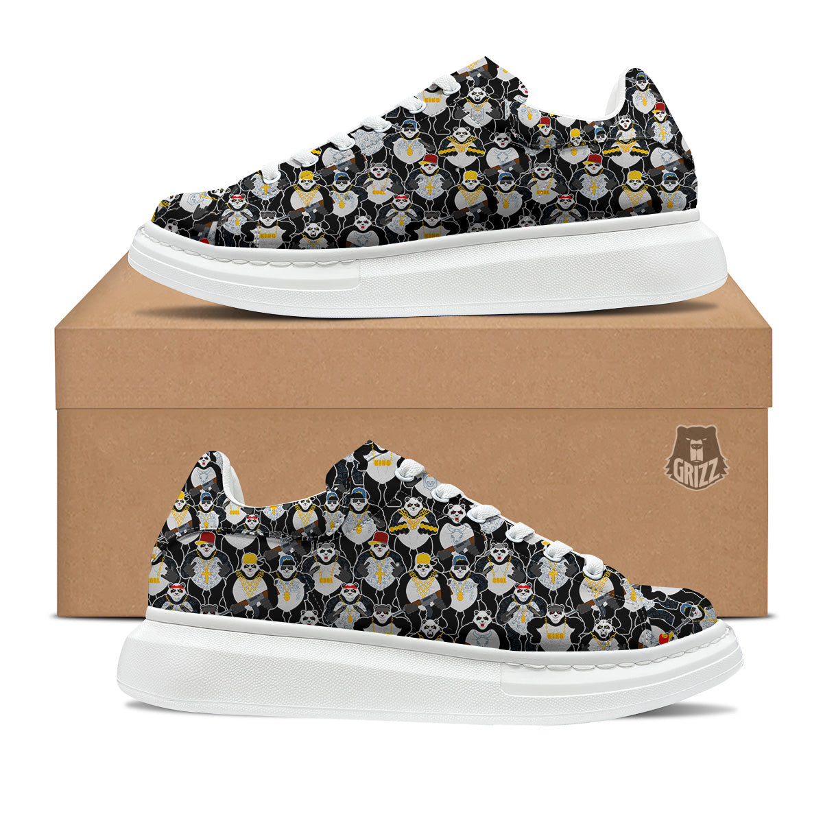 Panda Gangster Gang Print Pattern Platform Shoes-grizzshop