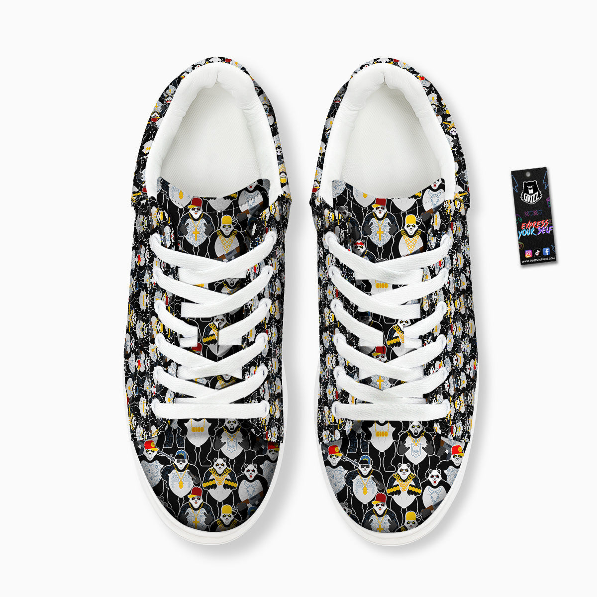 Panda Gangster Gang Print Pattern Platform Shoes-grizzshop