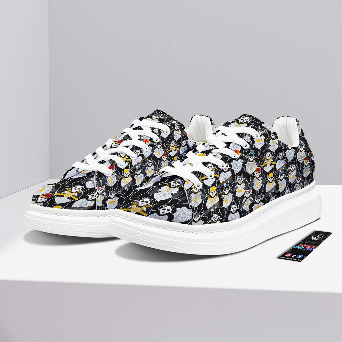 Panda Gangster Gang Print Pattern Platform Shoes-grizzshop