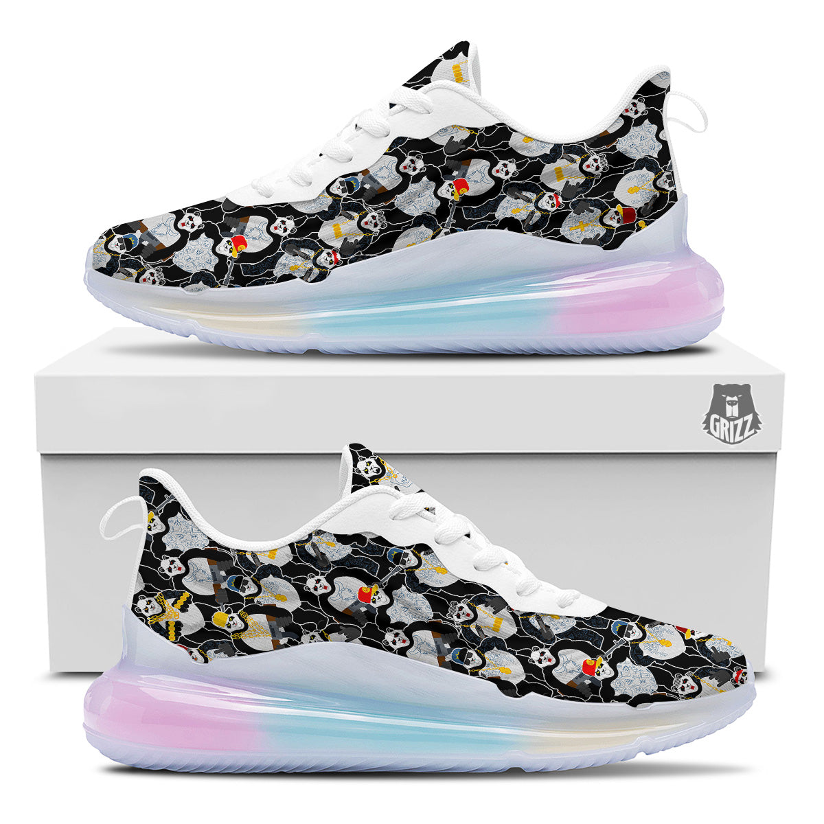 Panda Gangster Gang Print Pattern Running Sneakers-grizzshop